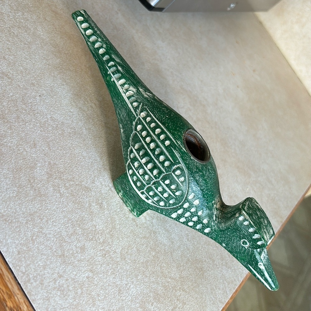 Vintage POTTERY BARN Primitive Green Bird Candlestick Holder Folk Art Roadrunner - Picture 2 of 5